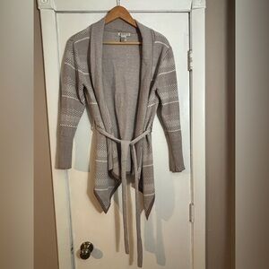 Abito Stylish Brown and Cream Striped Women's Cardigan with Tie Front